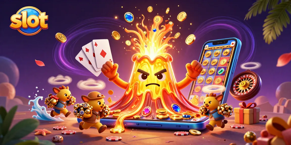 Slot yang memukau dalam ilustrasi 3D, melihat jackpot koin terbang dari ponsel.