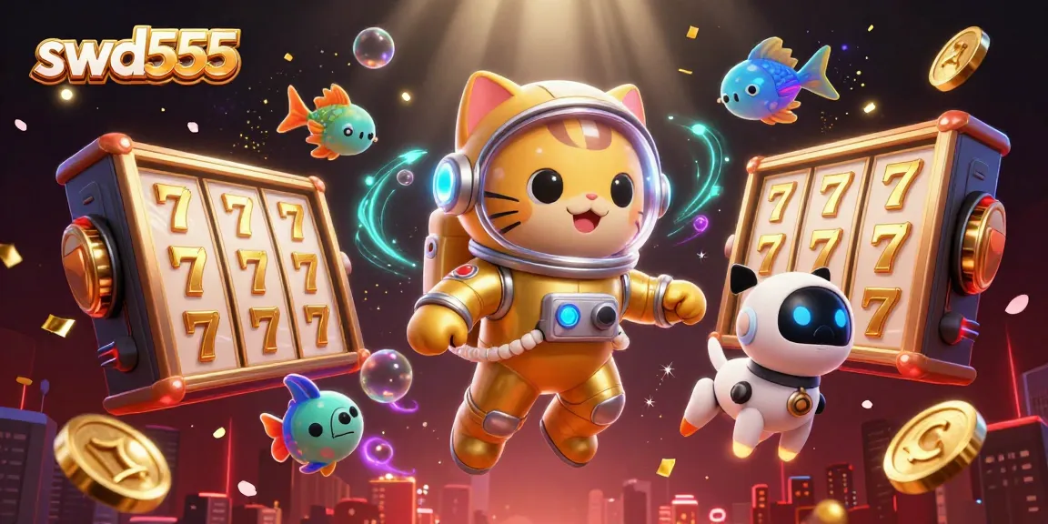 Mencoba permainan slot di swd555 dengan karakter kucing astronot yang mengambang di ruang angkasa.