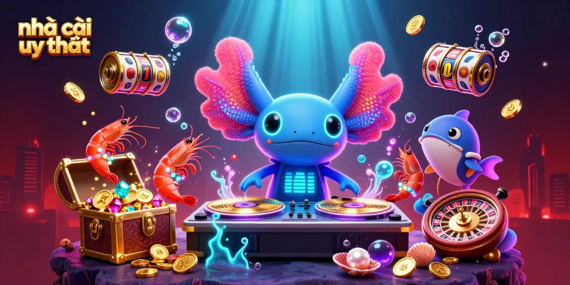 Experience the vibrant world of nhà cái uy tín with a neon-themed casino scene featuring animated characters and rich casino elements.