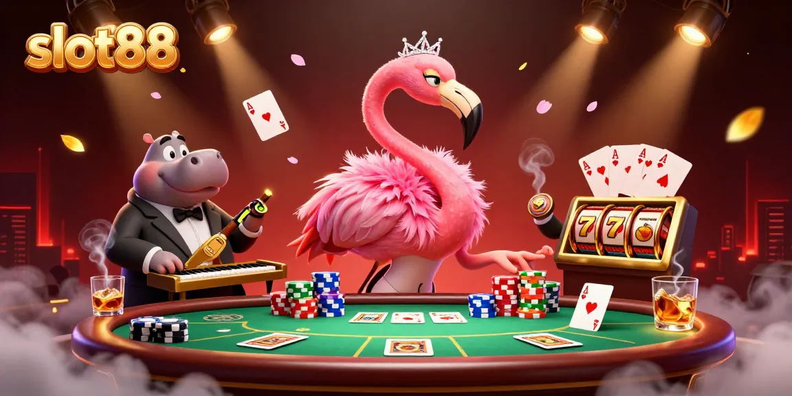Menangkan jackpot maxwin di slot88 dengan tema kasino ceria yang dipenuhi elemen permainan.