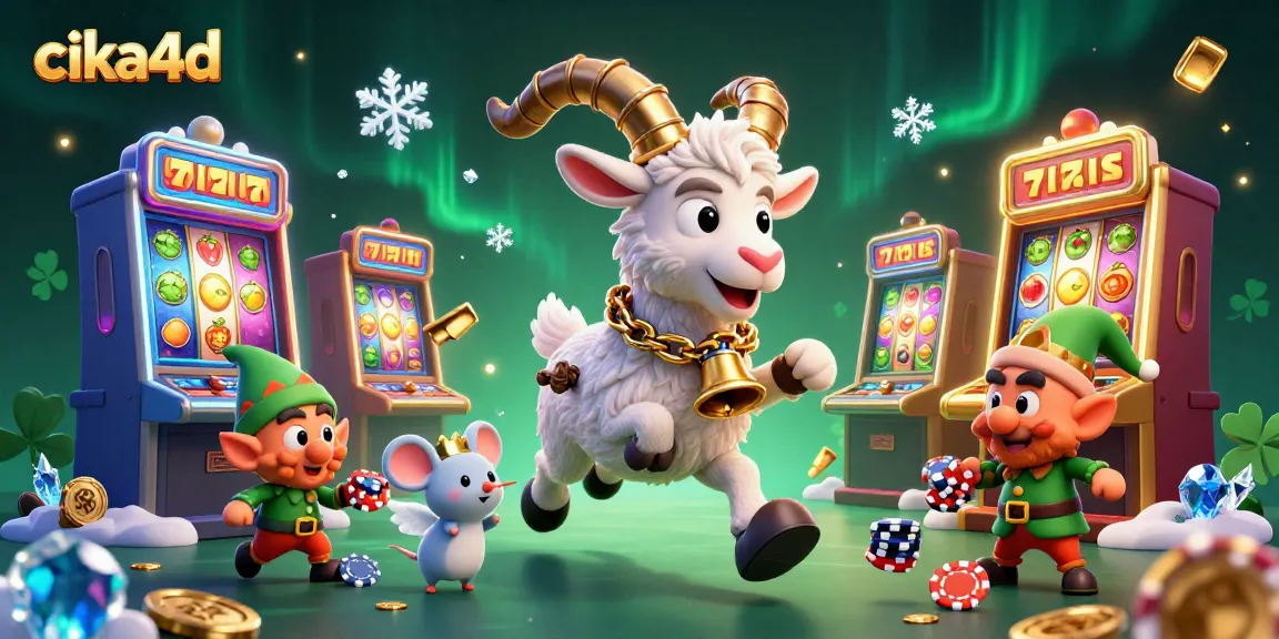 Play exciting slots with CIKA4D in a vibrant holiday-themed casino illustration.