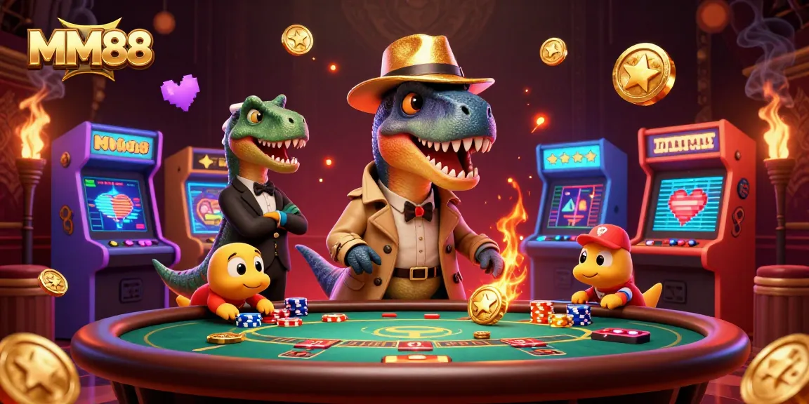 Enjoy the excitement at MM88 with a clever velociraptor at the blackjack table
