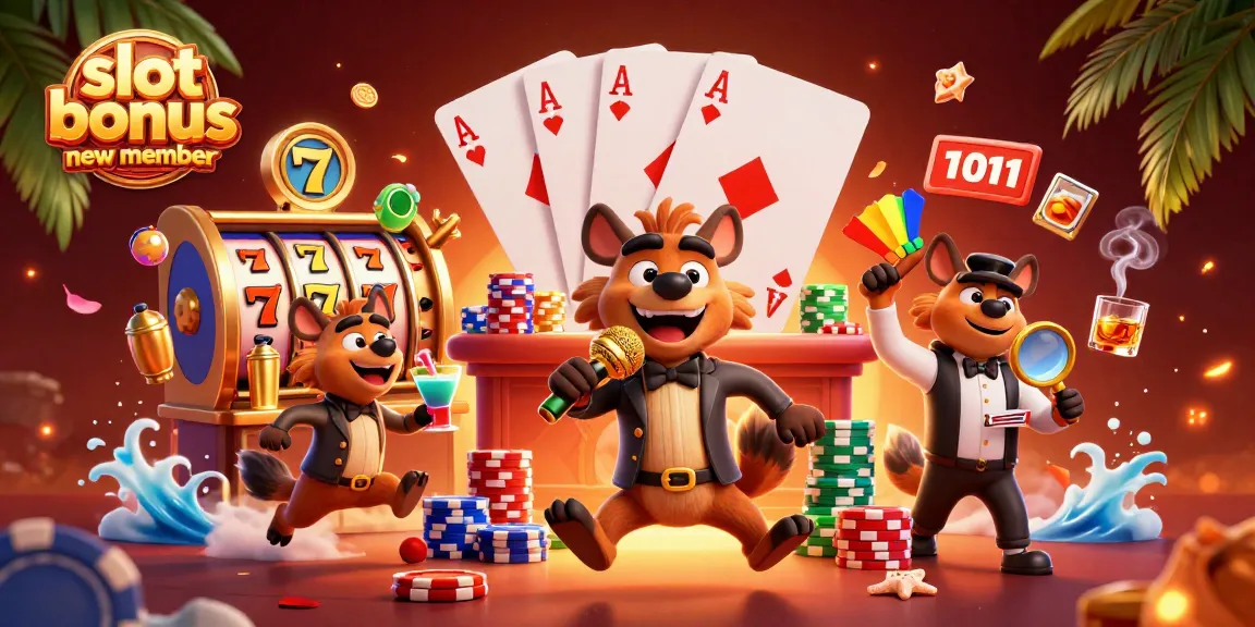 Experience the excitement of the slot bonus new member offer with vibrant casino creativity, featuring animated hyenas.