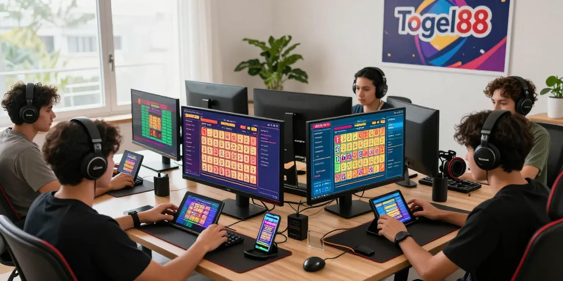 Togel88 Me Login - Engaging online lottery gaming scene with players focused on lottery numbers and Togel88 brand interface.