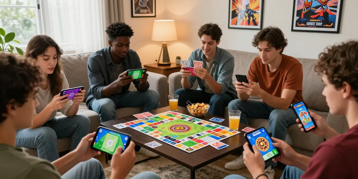 Download Card Rummy APK to enjoy vibrant card games with friends in a cozy living room setting.
