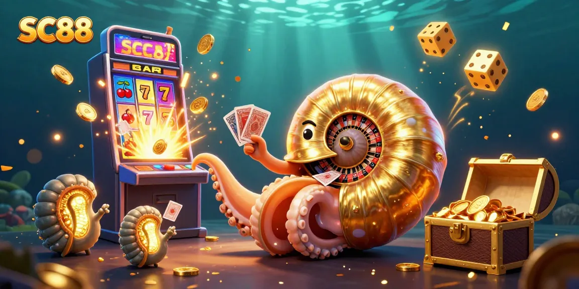 Experience the thrill of SC88 with vibrant 3D casino illustrations showcasing giant nautilus and jackpot excitement.
