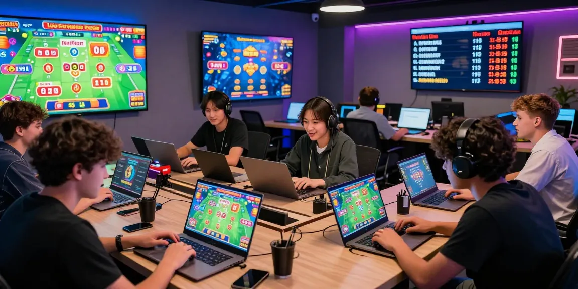 Permainan togel online di https://honda555.net/ dengan pemain antusias dan layar warna-warni menampilkan nomor undian.
