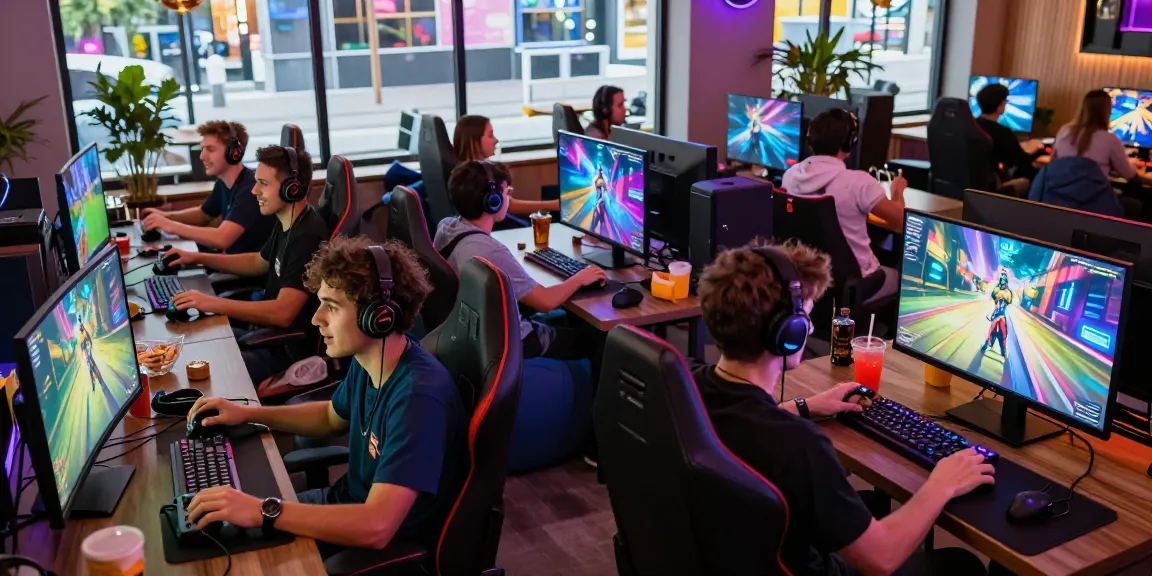 Hitclub gamers enjoying multiplayer sessions in a vibrant lounge.