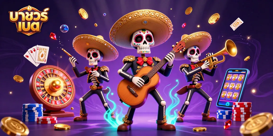Experience winning with มาชัวร์เบท, dynamic scene featuring a mariachi band surrounded by casino elements.