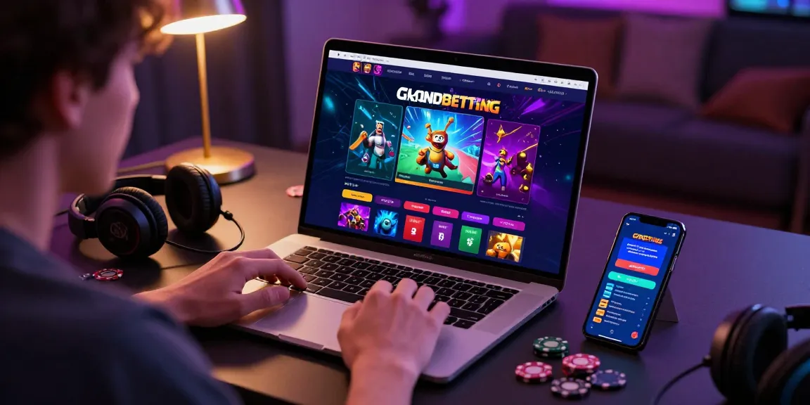 Engaged user exploring Grandbetting online platform with vibrant graphics and betting options.