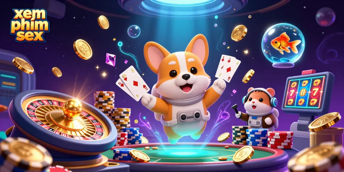 Engage with exciting xem phim sex themes in an energetic casino space scene featuring a floating corgi and hamster.